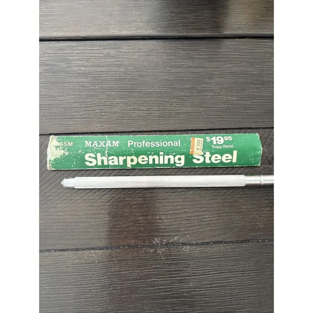 Vintage Maxam Steel Knife Sharpener Professional Wood Handle USA Texas Cutlery